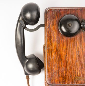 Oak Telephone box Handset and Ringer Vintage Communication Tool
