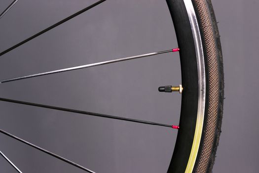 Portion of Front Bike Wheel Spokes Tire