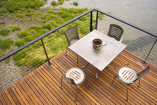 Wood Plank Deck Patio Beach Water Stainless Steel Dining Set