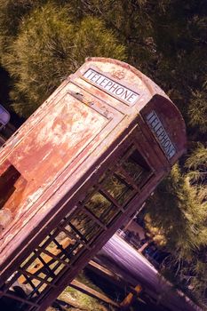 Isolated vintage outdoortelephone booth with clipping path