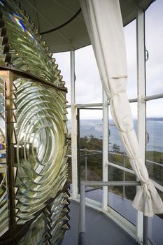 Spinning Fresnel Lens housing in Cape Blanco Lighthouse tower