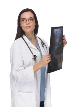 Female Doctor or Nurse with X-Ray Looking To The Side Isolated on White.