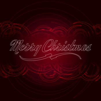 Merry Christmas - white text on abstract red card with illustrated circles