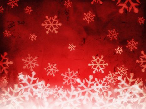 retro christmas holiday card, snowfall - abstract red background with illustrated striped snowflakes