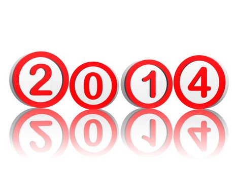 new year 2014 in 3d red circles with figures, holiday concept