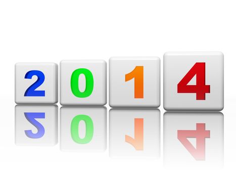 new year 2014 in 3d white cubes with pied figures, holiday concept
