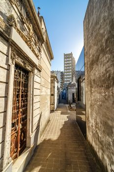 View of historic tombs in the famous Recoleta cemetery in Buenos Aires, Argentina