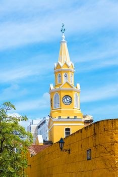 Historic clock tower marking the main entrance to the historic center of Cartagena, Colombia