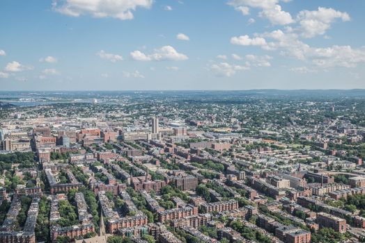 Cityscape view of downtown Boston and its surrounding urban