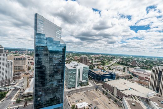 Cityscape of downtown Minneapolis Minnesota and surrounding urban during a sunny day