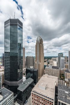 Cityscape of downtown Minneapolis Minnesota and surrounding urban during a sunny day