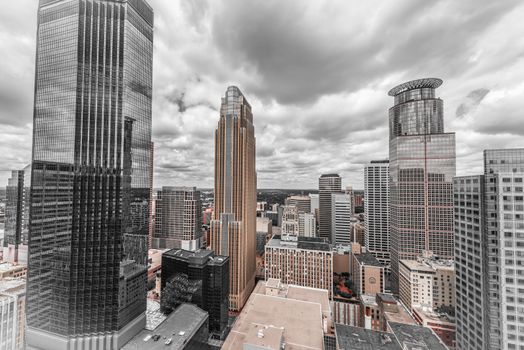 Cityscape of downtown Minneapolis Minnesota and surrounding urban during a sunny day