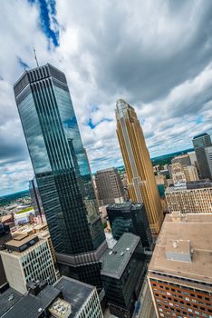 Cityscape of downtown Minneapolis Minnesota and surrounding urban during a sunny day