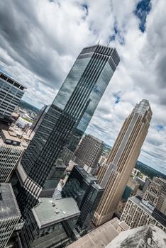 Cityscape of downtown Minneapolis Minnesota and surrounding urban during a sunny day