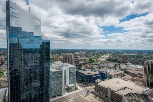 Cityscape of downtown Minneapolis Minnesota and surrounding urban during a sunny day