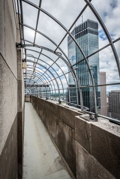 Partial view of downtown from Foshay Tower public observation deck in Minneapolis Minnesota