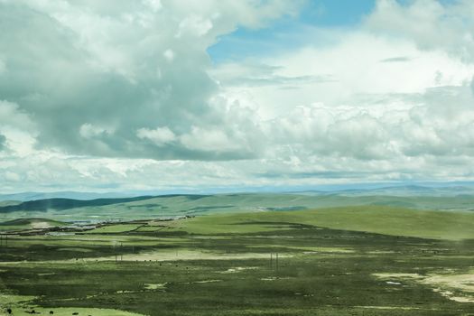 Scenic landscape views of mountain ranges and surroundings in Tibet 