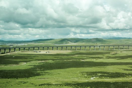 Scenic landscape views of mountain ranges and surroundings in Tibet 