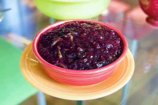 Cranberry Sauce in Red Bowl for Thanksgiving Dinner