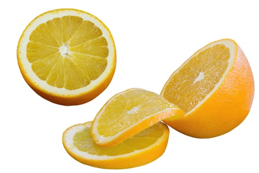 Sliced Orange Fruits Isolated on White Background