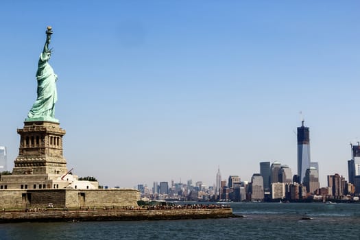 Cityscape view of lower New York City during sunny day