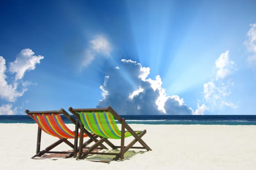 Beach chairs with nice sea and sky background