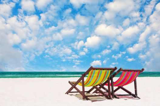 Beach chairs with nice sea and sky background