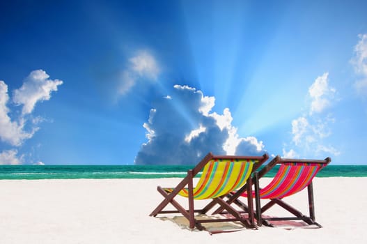 Beach chairs with nice sea and sky background