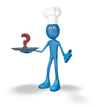 cartoon cook with question mark on plate - 3d illustration