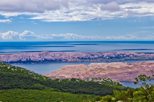 Croatian islands (Pag, Vir, Maun, Olib, Silba, Premuda, Ist, Molat) aerial view from Velebit mountain