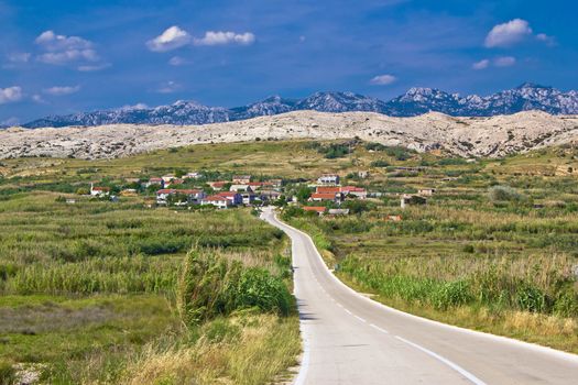 Village Gorica, Island of Pag, Croatia, with Velebit mountain background