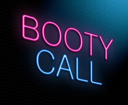 Illustration depicting an illuminated neon sign with a booty call concept.