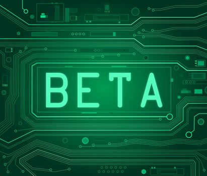 Abstract style illustration depicting printed circuit board components with a beta concept.
