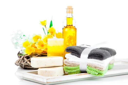 toiletries for relaxation, isolated on white background