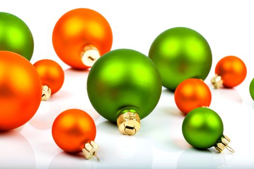 Christmas colored balls, on white background