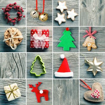 Christmas decoration set,  on wooden background