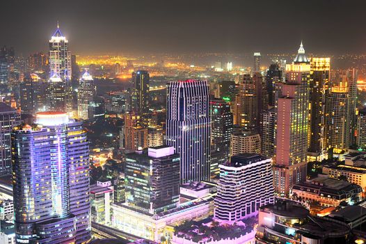 Skyline of colorful Bangkok at night. Thailand