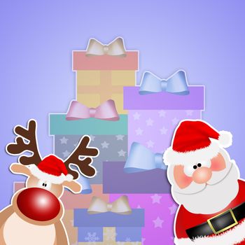 Santa Claus and reindeer with gifts for Christmas