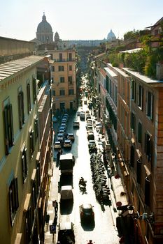 Aerial view of a Rome street. Italy