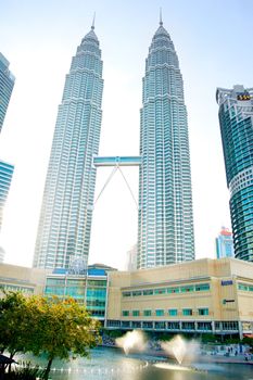 Kuala Lumpur, Malaysia -  May 12, 2013: View of The Petronas Twin Towers in Kuala Lumpur, Malaysia. Petronas are the tallest twin buildings in the world (451.9 m)