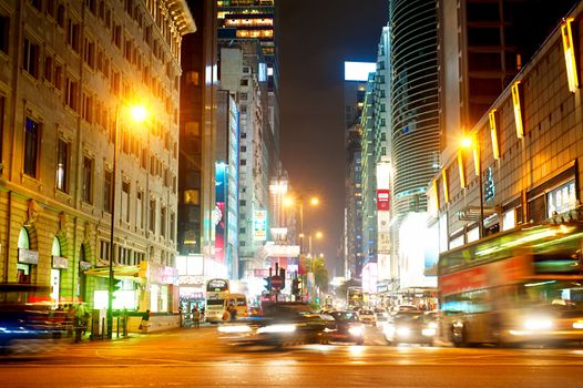 Hong Kong - May 17, 2013: Night life on Nathan Road in Kowloon, Hong Kong . Nathan Road is the main street in Kowloon and it is lined with shops and restaurants