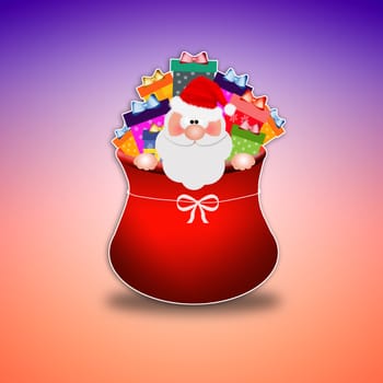 Santa Claus in the sack with gifts
