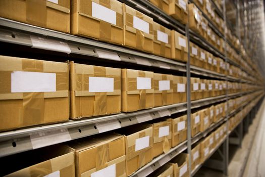 Large group of cardboard boxes in a warehouse