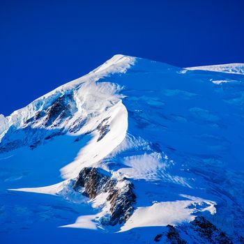 Mont Blanc  is the highest mountain in the Alps. It rises 4,810 m (15,781 ft) above sea level. Mont Blanc, Chamonix, French Alps. France.