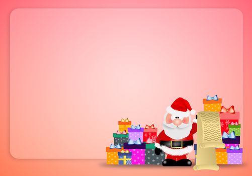illustration of Santa Claus with list and gifts