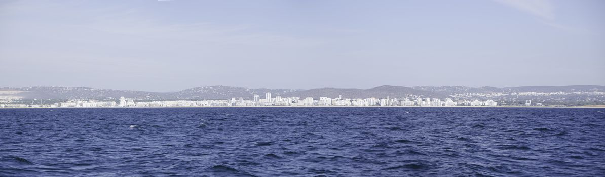 Panorama of Albufeira in Portugal as seen from the sea