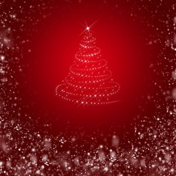 Christmas tree from white snowflakes on red background