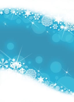 Christmas frame. White snowflakes on a blue background