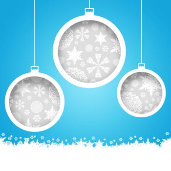 New Year's background. White christmas balls on a blue background