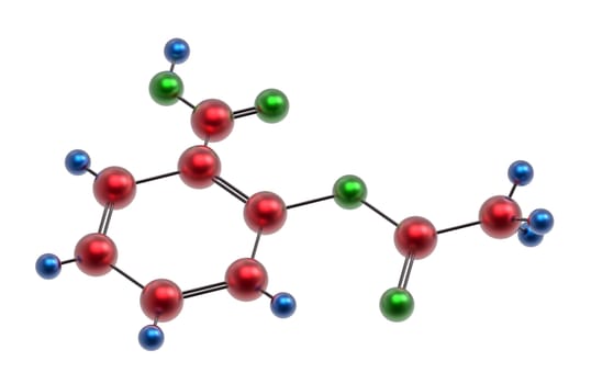 Molecule of aspirin, acetylsalicylic acid, 3D render, isolated on white